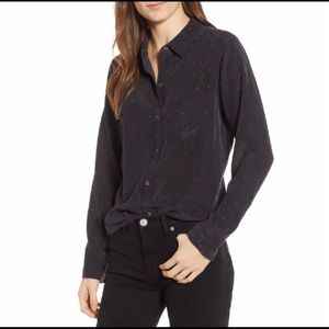 Rails 💯 silk black button down with tiny red ❤️ S
